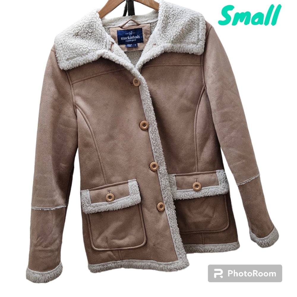 Mackintosh New England Shearling Sherpa Peacoat Winter Jacket Tan Womens Small
